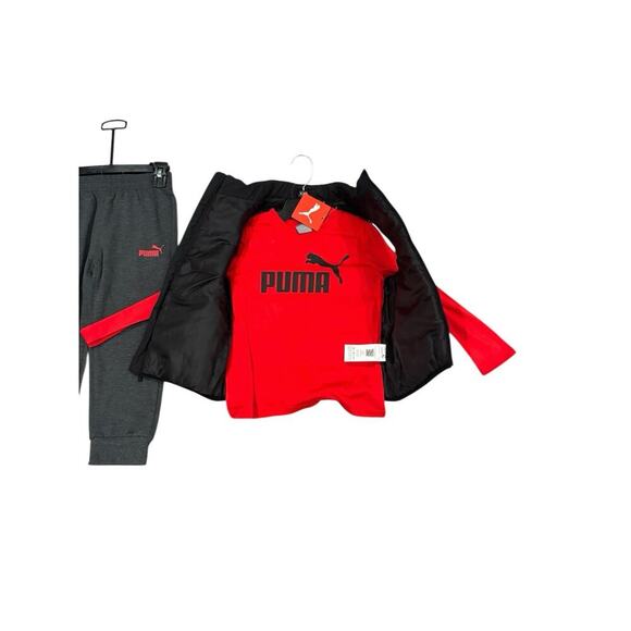 PUMA Kids' Tech Fleece Jogger Set 3-Piece, Grey/Black/Red Size XXS - Picture 4 of 5